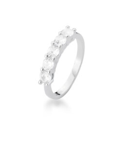 ANEL PRATA 925 - 5 PEDRAS BRANCA ZIRCONIA  REDONDO