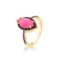 Alternative view of ANEL DOURADO CRISTAL ROSA ESCURO + ZIRCONIA LATERAL NAVETE 4 GARRA BAN.18K