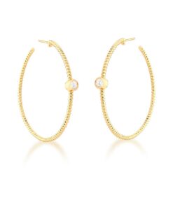 BRINCO MEIA ARGOLA TRANÇADA  DOURADO /INCOLOR CRISTAL BAN.18K