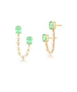BRINCO DOURADO EAR LINE CRISTAL 2 OVAL /VERDE  BAN.18K