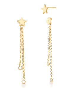 BRINCO 2 EM 1 BAN. DOURADO PEDRA BRANCA EAR JACKET PENDULO ESTRELA BAN.18K